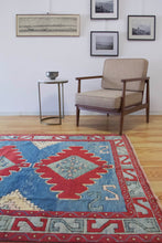 Load image into Gallery viewer, 5x8 Vintage Central Anatolian &#39;Aksaray&#39; Turkish Area Rug | Triple Medallion on Blue Field Geometric Border | SKU 644
