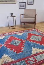 Load image into Gallery viewer, 5x8 Vintage Central Anatolian &#39;Aksaray&#39; Turkish Area Rug | Triple Medallion on Blue Field Geometric Border | SKU 644
