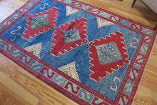 Load image into Gallery viewer, 5x8 Vintage Central Anatolian &#39;Aksaray&#39; Turkish Area Rug | Triple Medallion on Blue Field Geometric Border | SKU 644
