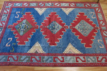 Load image into Gallery viewer, 5x8 Vintage Central Anatolian &#39;Aksaray&#39; Turkish Area Rug | Triple Medallion on Blue Field Geometric Border | SKU 644
