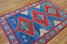 Load image into Gallery viewer, 5x8 Vintage Central Anatolian &#39;Aksaray&#39; Turkish Area Rug | Triple Medallion on Blue Field Geometric Border | SKU 644
