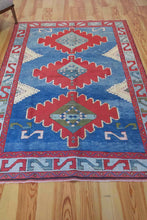 Load image into Gallery viewer, 5x8 Vintage Central Anatolian &#39;Aksaray&#39; Turkish Area Rug | Triple Medallion on Blue Field Geometric Border | SKU 644
