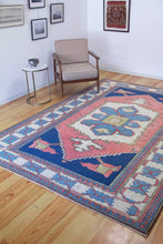 Load image into Gallery viewer, 7x10 Vintage Central Anatolian &#39;Sultanhan&#39; Turkish Area Rug | Bold Large Medallion on Spacious Field Simple Design Geometric Corners Stylized Border | SKU 647
