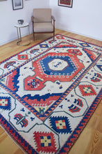 Load image into Gallery viewer, 8x11 Vintage Central Anatolian &#39;Konya&#39; Turkish Area Rug | Two Intertwined Central Medallions on Light Field Stylized Broad Border Pastel Colors  | SKU 649
