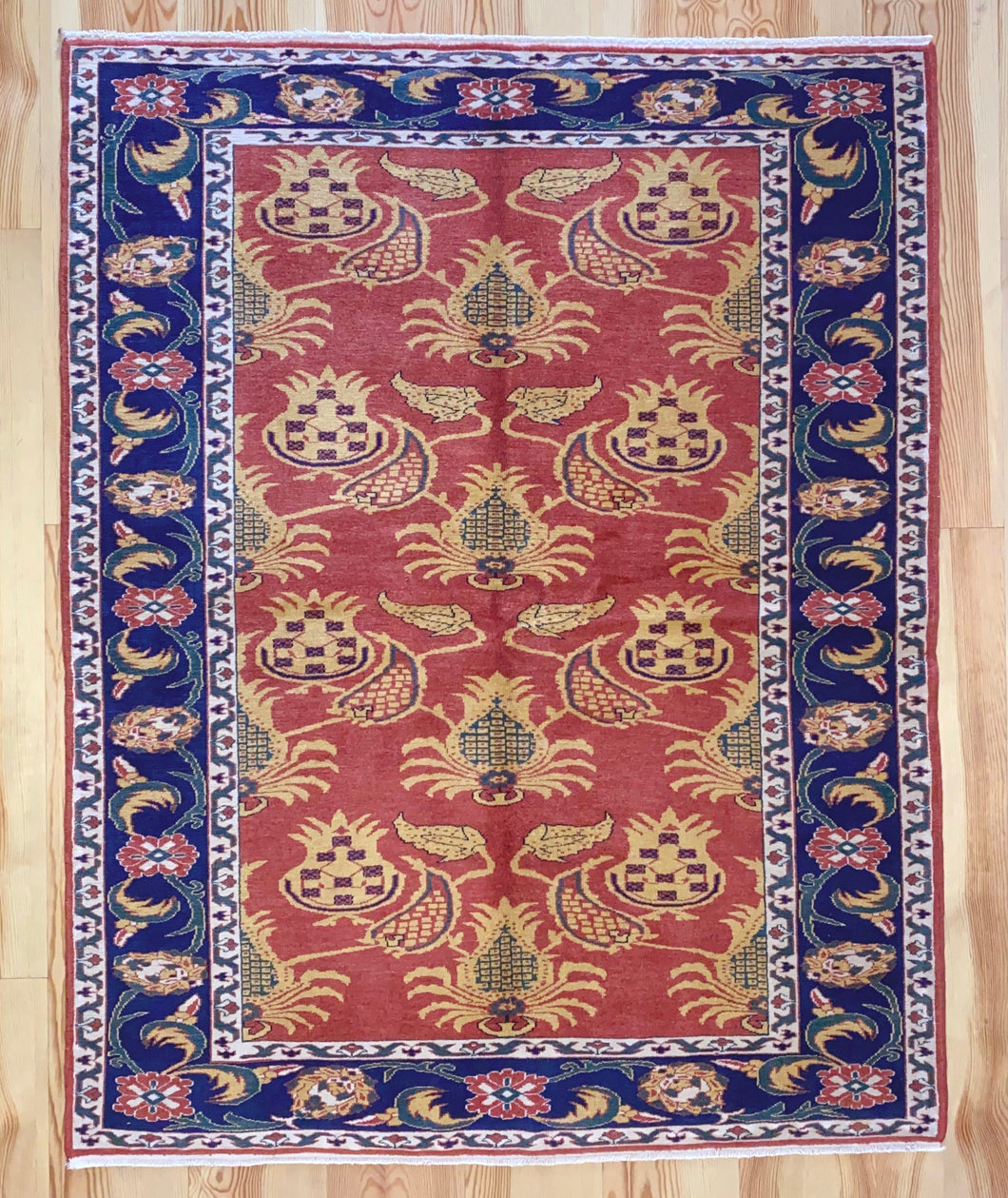 5x7 Vintage Western Anatolian Turkish Area Rug | Bold Floral Design with Palmette and Leaf Embellishments Warm Colors | SKU 653