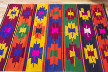 Load image into Gallery viewer, 5x7 Vintage Turkish Kilim Area Rug | Symmetrical Geometric Symbols Colorful Design | SKU 654

