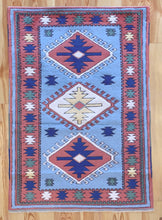 Load image into Gallery viewer, 4x6 Vintage Central Anatolian &#39;Sultanhan&#39; Turkish Area Rug | Triple Diamond Medallion on Blue Field Geometric Border | SKU 655
