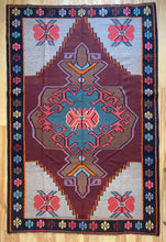 Load image into Gallery viewer, 7x10 Vintage Eastern Anatolian &#39;Kars&#39; Turkish Kilim Area Rug | Bold Traditional Medallion Flower Designs on Corners Stylized Border Earthy Colors | SKU 656
