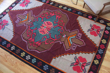Load image into Gallery viewer, 7x10 Vintage Eastern Anatolian &#39;Kars&#39; Turkish Kilim Area Rug | Bold Traditional Medallion Flower Designs on Corners Stylized Border Earthy Colors | SKU 656
