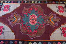 Load image into Gallery viewer, 7x10 Vintage Eastern Anatolian &#39;Kars&#39; Turkish Kilim Area Rug | Bold Traditional Medallion Flower Designs on Corners Stylized Border Earthy Colors | SKU 656
