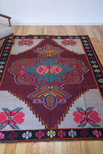 Load image into Gallery viewer, 7x10 Vintage Eastern Anatolian &#39;Kars&#39; Turkish Kilim Area Rug | Bold Traditional Medallion Flower Designs on Corners Stylized Border Earthy Colors | SKU 656
