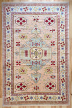 Load image into Gallery viewer, 7x11 Vintage Central Anatolian &#39;Oushak&#39; Style &#39;Yoruk&#39; Turkish Area Rug | Bold Medallion Geometric Design Neutral Colors with Pops of Red Stylized Border | SKU 661
