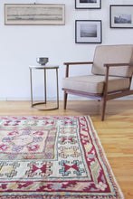Load image into Gallery viewer, 5x6 Vintage Western Anatolian &#39;Milas&#39; Turkish Rug | Triple Diamond Medallion Geometric Design Pastel Colors  | SKU 663
