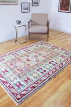 Load image into Gallery viewer, 5x6 Vintage Western Anatolian &#39;Milas&#39; Turkish Rug | Triple Diamond Medallion Geometric Design Pastel Colors  | SKU 663
