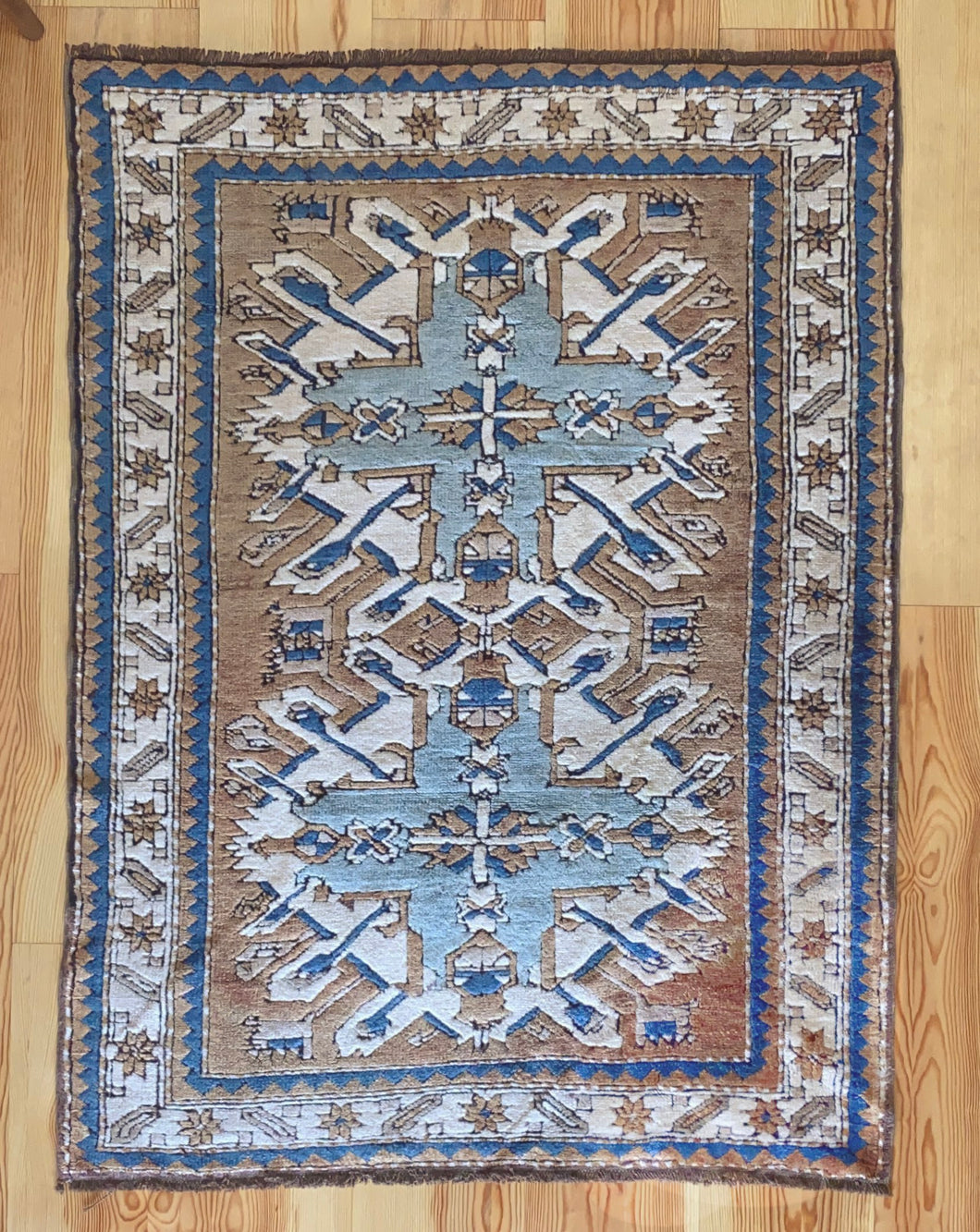 4x5 Vintage Eastern Anatolian 'Kars' Turkish Rug | Double 'Eagle' Medallion Muted Colors | SKU 666