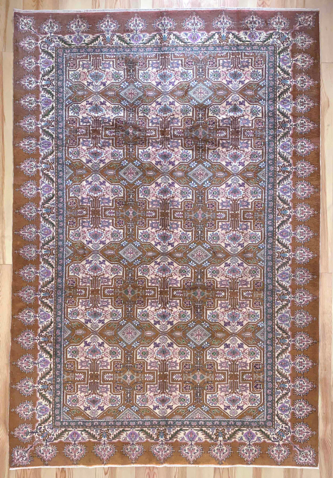 7x10 Vintage Central Anatolian 'Kayseri' Turkish Rug | Intricate Symmetrical Geometric Design Earthy Colors | SKU 670