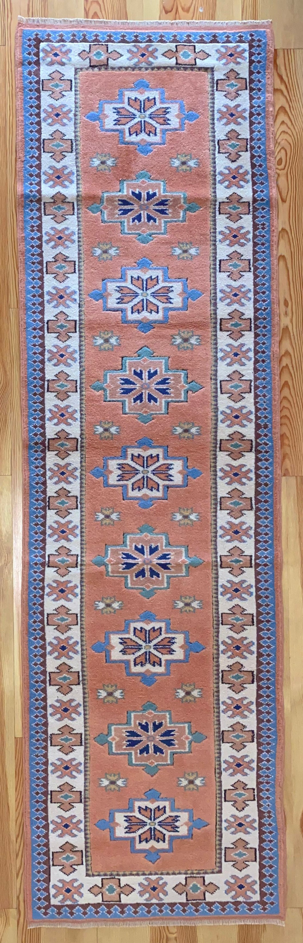3x9 Vintage Central Anatolian Turkish Runner Rug | Geometric Design Stylized Border Muted Colors | SKU 678