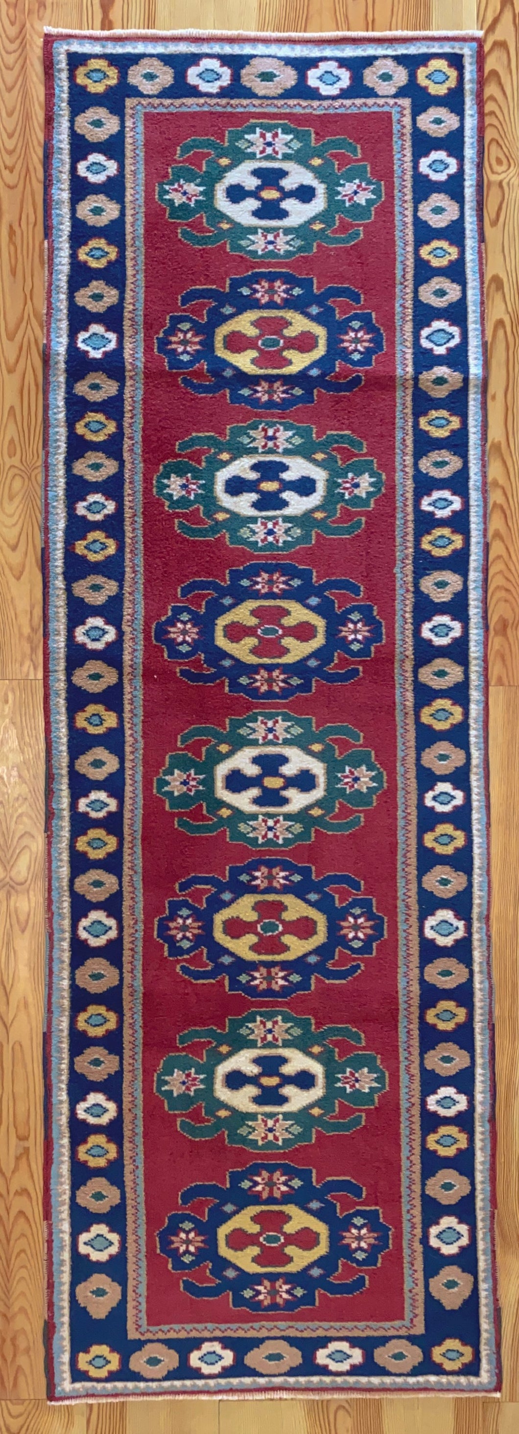 3x9 Vintage Central Anatolian Turkish Runner Rug | Geometric Design Stylized Border Vibrant Colors | SKU 679