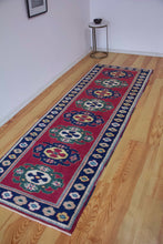 Load image into Gallery viewer, 3x9 Vintage Central Anatolian Turkish Runner Rug | Geometric Design Stylized Border Vibrant Colors | SKU 679
