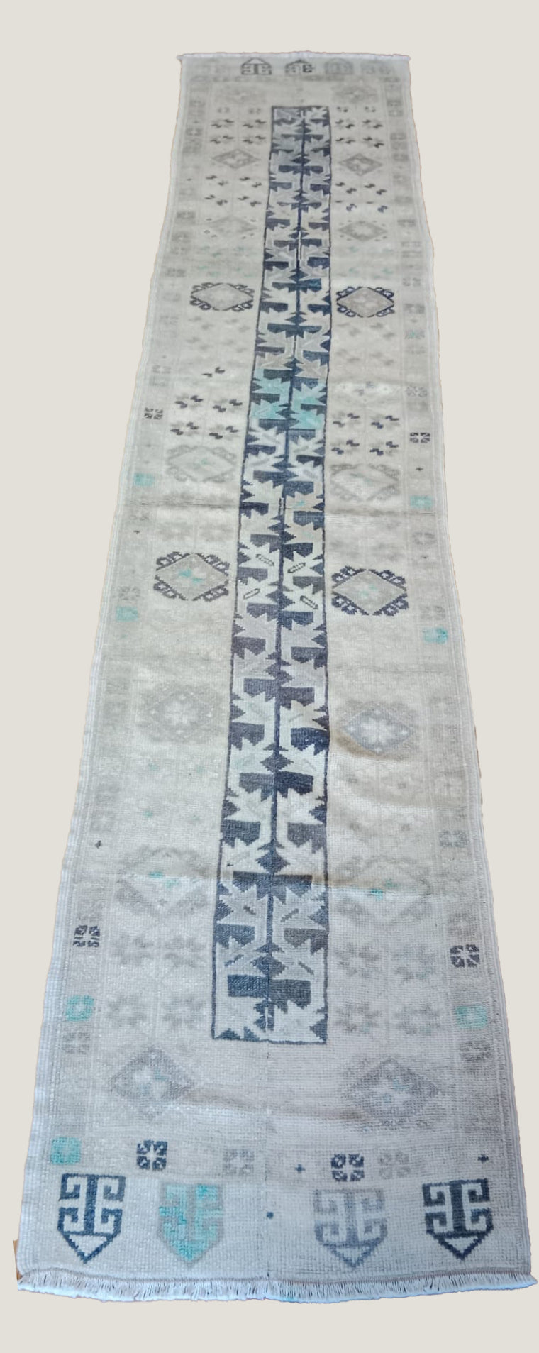 2x11 Vintage Central Antaolian Turkish Runner Rug | Double 'Eagle' Medallion Muted Colors | SKU 716