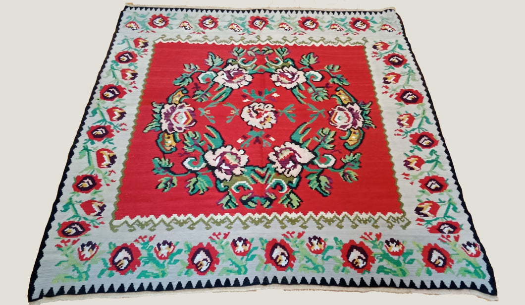 5x6 Vintage Eastern European Balkan Kilim Rug | Floral Design Vibrant Colors | SKU 717