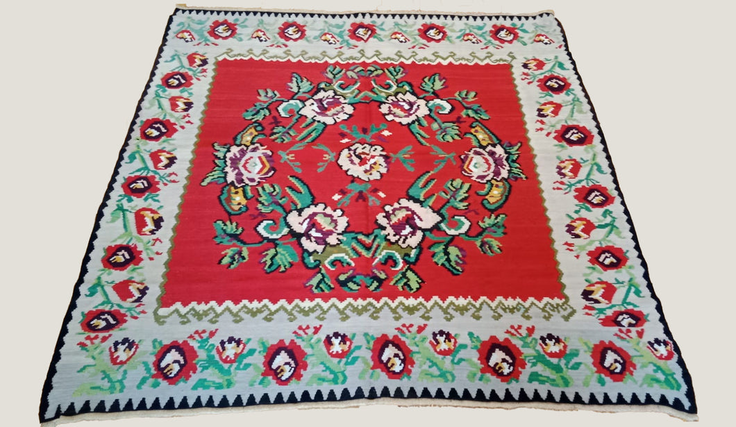 5x6 Vintage Eastern European Balkan Kilim Rug | Floral Design Vibrant Colors | SKU 717
