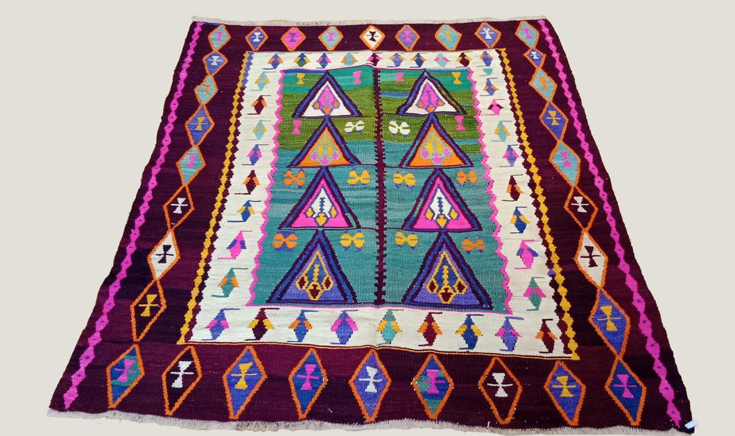 5x6 Vintage Northern Anatolian Turkish Handwoven Kilim Rug | Vibrant Colors Geometric Design | SKU 720