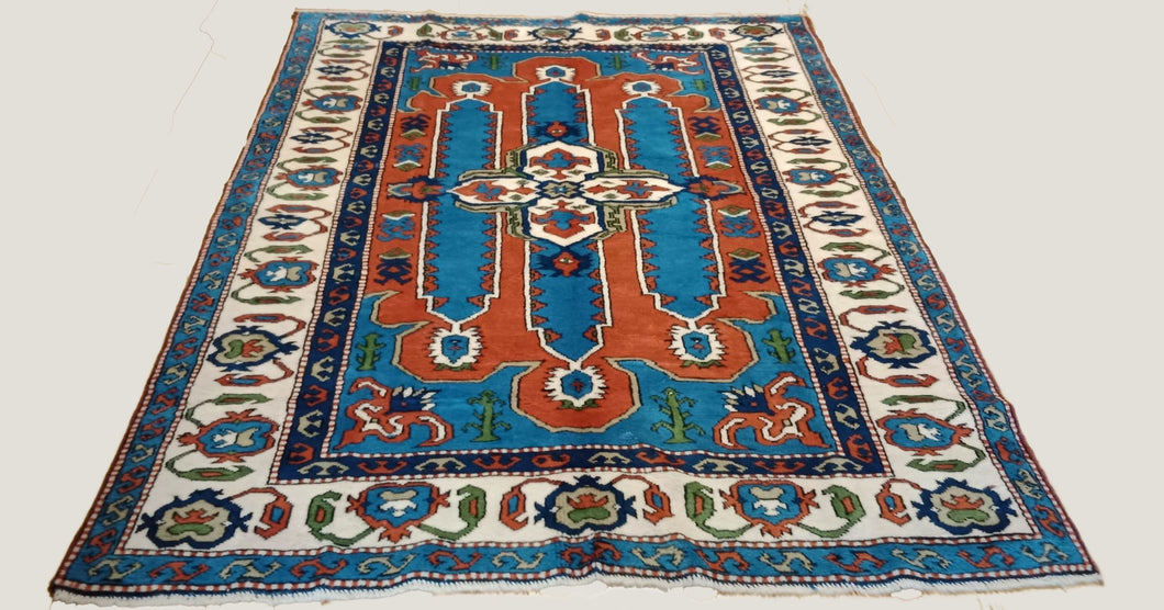 6x8 Vintage Western Anatolian 'Balıkesir' Turkish Hand Knotted Rug | Vibrant Colors Niche and Geometric Medallion Design | SKU 723